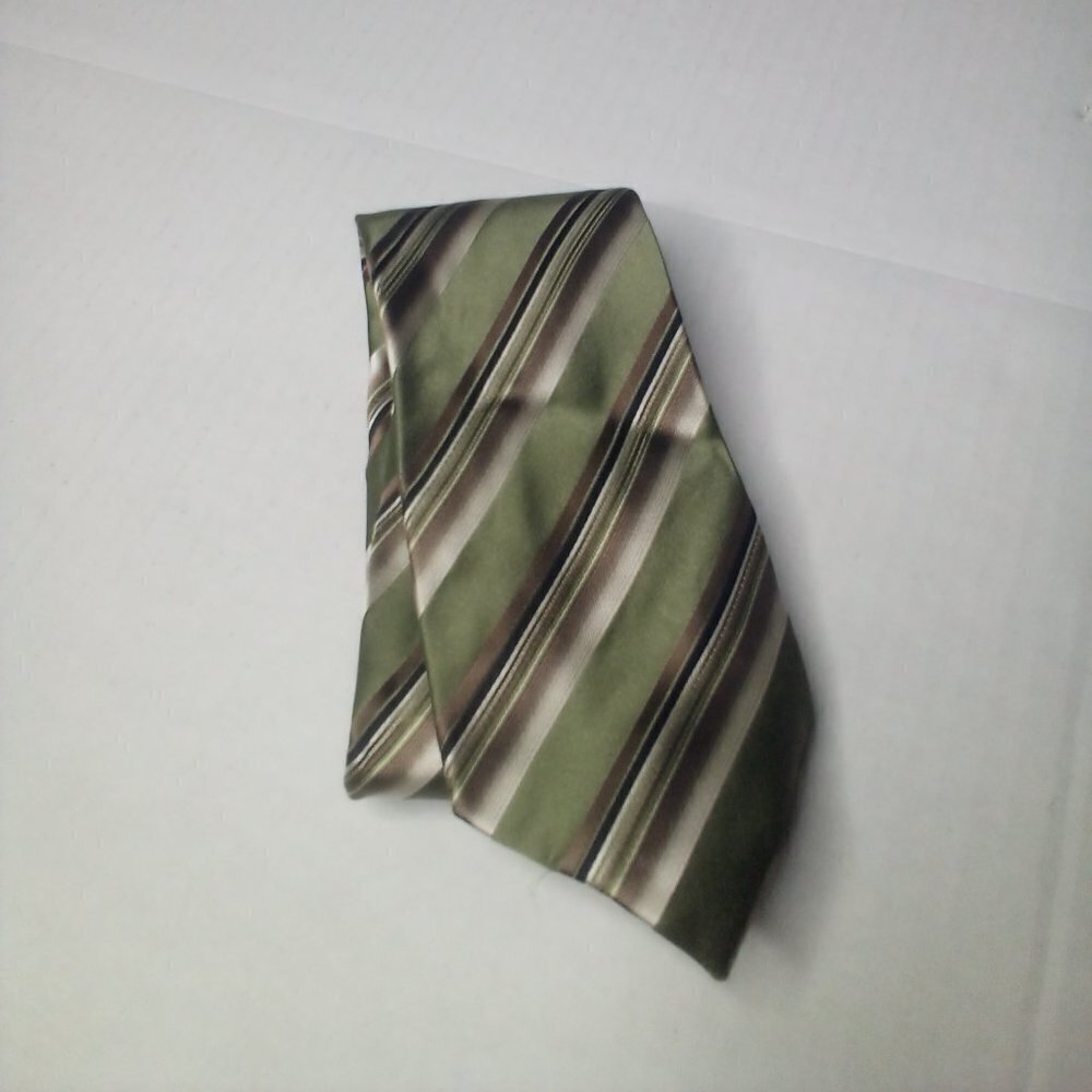 Geoffery Beene Tie Necktie Men Silk Stripe Green Gold